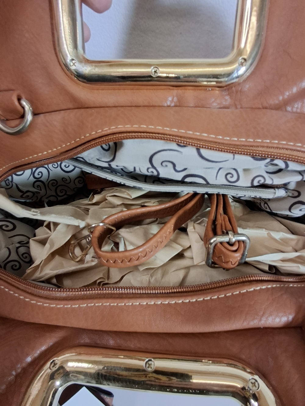 Brown Structured Top-Handle Tote with Gold Accent - Picture 4 of 11
